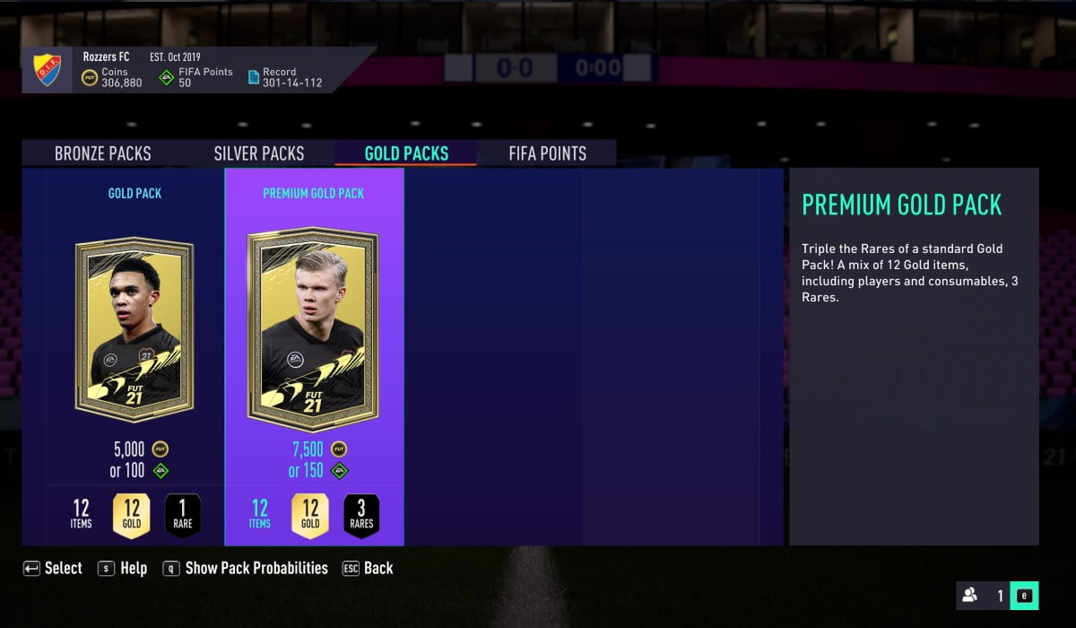 EAGate FIFA 21 pack screen