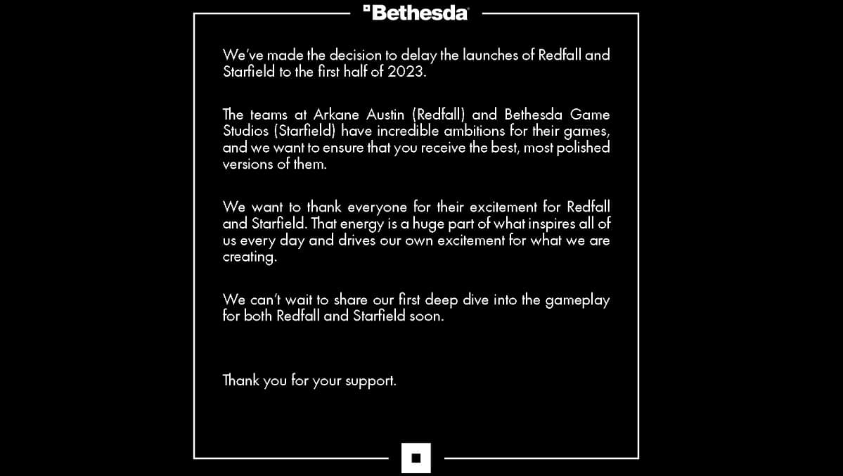 starfield delayed redfall bethesda twit