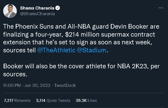 nba 2k23 cover athlete shams confirms its devin booker-min