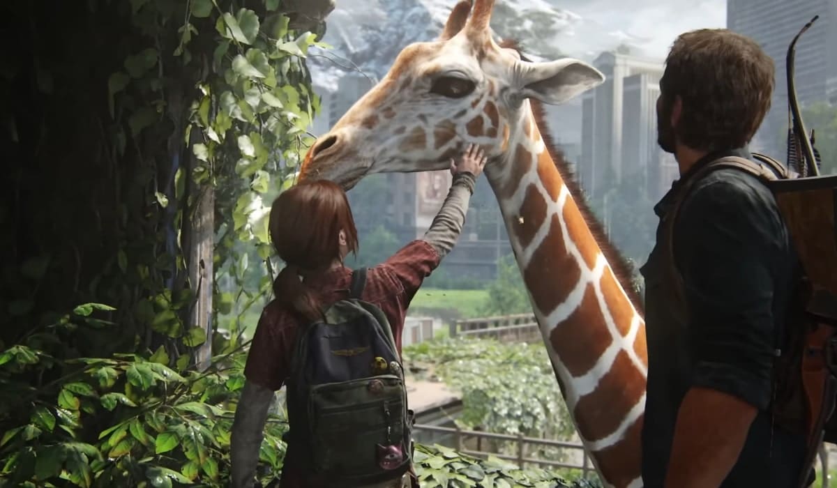 the last of us part 1 pc giraffe petting ellie-min